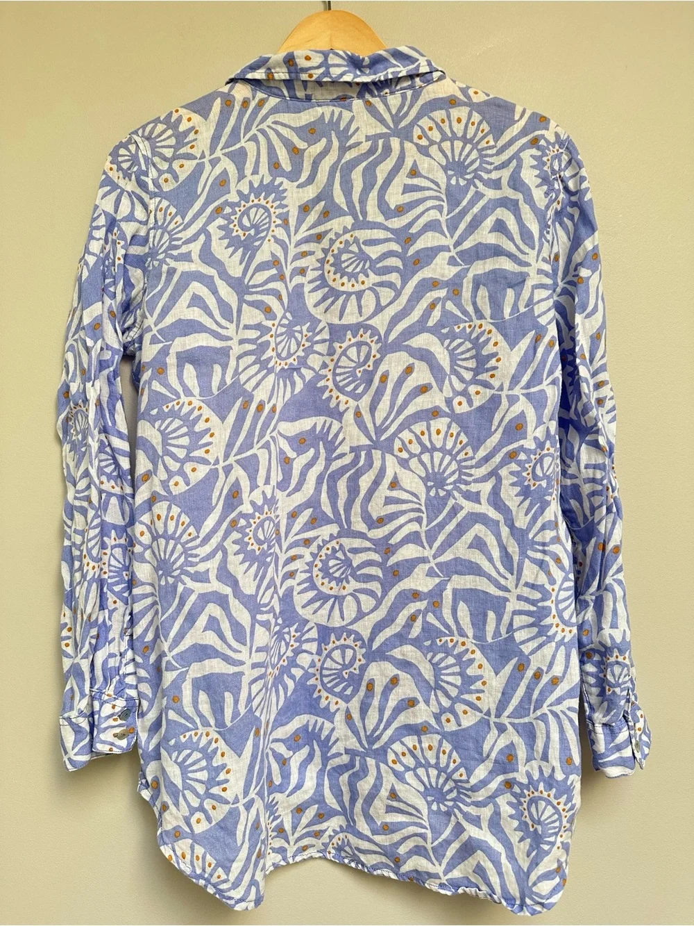 Nicole Miller 100% Linen Long Sleeve Shell Pattern Printed Blouse Women’s Large - Picture 8 of 12